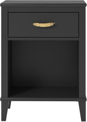 Monarch Hill Hawken Nightstand with Gold Feather Drawer Pull, Black