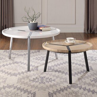 GEROJO Modern Style 2Pc Pk Nesting Table Set, White & Natural