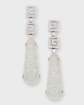 David C.A. Lin 18K White Gold Diamond and Carved Jadeite Drop Earrings