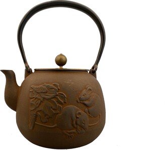 Mct-A019-12Pa 1200Ml Rust Color Good Heavy Quality Little Raps Cast Iron Teapot 1.2L Mouse Teapots Set With Tea Pot Cups Patina