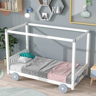 Calnod Twin Size Canopy Car-Shaped Platform Bed, No Spring Box Required