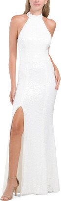 Samara Sleeveless Halter Sequin Bridal Gown With Front Slit for Women