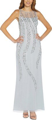 Papell Studio by Adrianna Papell Womens Mesh Embellished Evening Dress