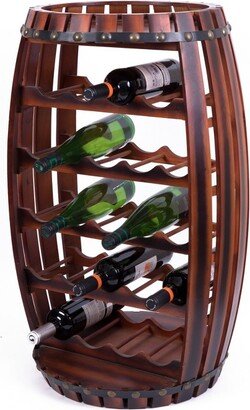 Rustic Barrel Shaped Wooden Wine Rack for 23 Bottles