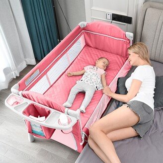 FUFU&GAGA Portable Upholstered Infant Cribs Home Toddler Bassinet Bed