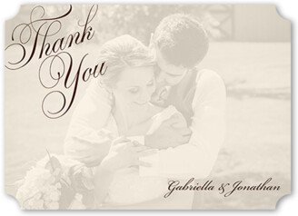 Thank You Cards: Romantic Overlay Thank You Card, Brown, Pearl Shimmer Cardstock, Ticket