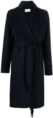 Fringed Tied-Waist Wool Coat