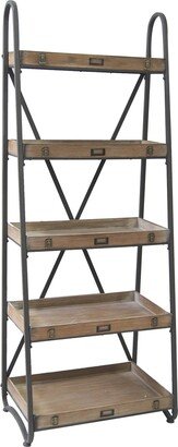Voyager Brown Metal and Wood Tiered Etagere