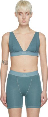 Blue Cotton Rib Plunge Bralette