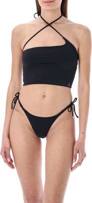Plain Halter-Neck Bikini Set