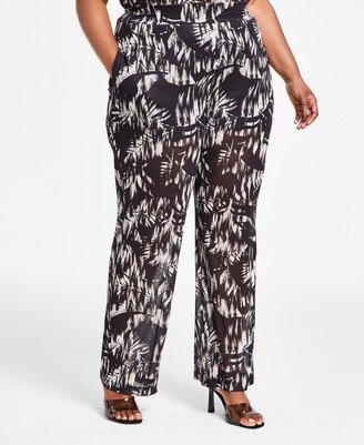 Nina Parker Trendy Plus Size Printed Mesh Pants, Created for Macy's