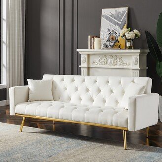 Cream White Convertible Folding Futon Sofa Bed, Sleeper Sofa