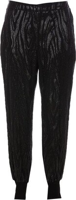 Wood-Grain Effect Metallic Tapered Trousers