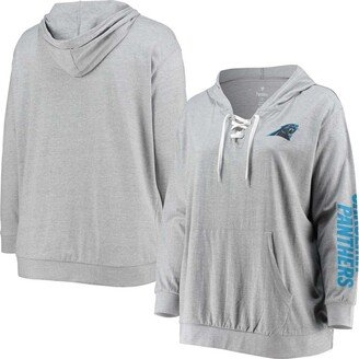 Women's Plus Size Heathered Gray Carolina Panthers Lace-Up Pullover Hoodie