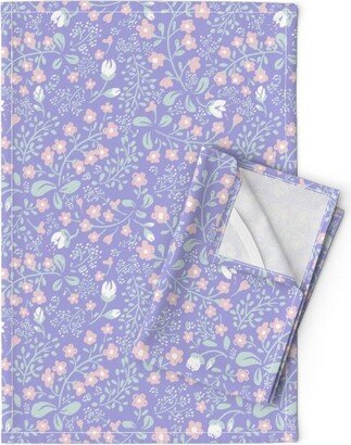 Soft Purple Floral Tea Towels | Set Of 2 - Forgetmenot Lilac By Kathrinarnolddesign White Flowers Linen Cotton Spoonflower