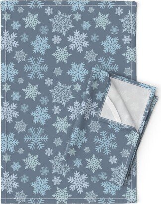 Winter Tea Towels | Set Of 2 - Christmas Snowflakes By Lavonne Renee Designs Snow Gray Blue Linen Cotton Spoonflower