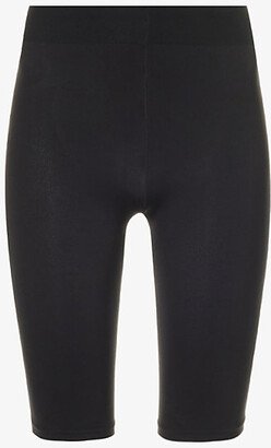 Womens Black High-rise Brushed-texture Stretch-jersey Shorts