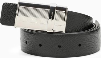 Black grained leather belt