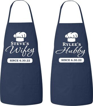 Hubby & Wifey Aprons Set, Wedding Gift Apron Personalized Newlywed Apron, Matching Couple With Name