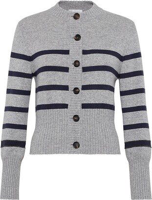 Striped Cashmere Cardigan With Shiny Cuffs