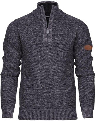 Mens 1/4 Zip Jumper Fleece Lined Warm Winter Pullover Funnel Neck Premium Quarter Zip Sweater Knitwear Blue Marl XXL