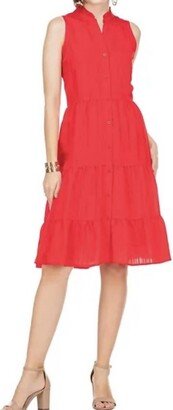 Sleeveless Button Front Tiered Dress