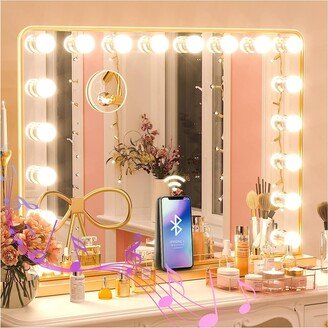 KEONJINN Hollywood Vanity Mirror with 15/18 LEDs Lights and Bluetooth Speakers