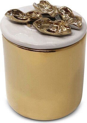 Vivience Decorative Candle with White Lid and Petal Design, 4 D - Gold, White