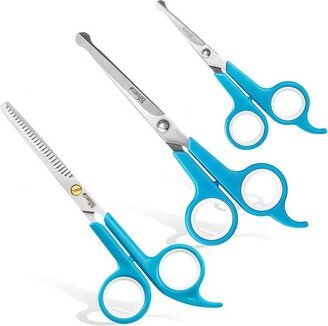 BOSHEL Dog Grooming Scissors Set - 3 Dog Grooming Shears - 1 Large Straight Dog Scissors - 1 Micro-serrated Scissors - 1 Dog Thinning Shears