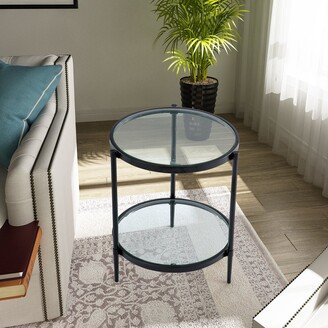 GZMR Modern Round Glass End Table Side Table with Shelf