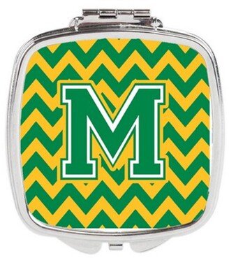 CJ1059-MSCM Letter M Chevron Green & Gold Compact Mirror