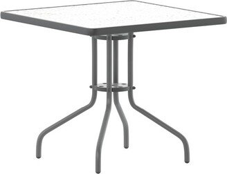 Emma and Oliver Benji Silver Metal Patio Table with 31.5'' Square Tempered Glass Top