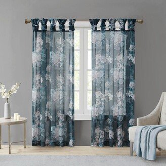 Gracie Mills 1-pc Simone Printed Floral Twist Tab Top Voile Sheer Curtain - 50x84