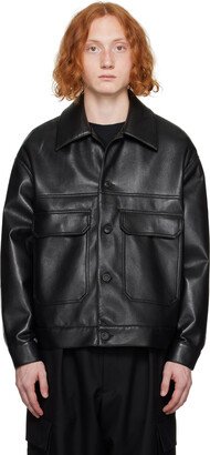 Lownn Black Relaxed Fit Leather Jacket