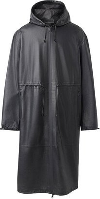 Alban Monochromatic Leather Coat With Hood