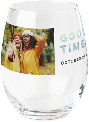 Stemless Wine Glasses: Gradient Good Times Printed Wine Glass, Printed Wine, Set Of 1, Green
