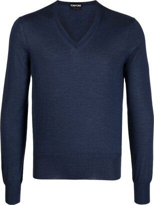 fine-knit V-neck jumper-AL