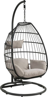 Patio Hanging Chair with Wicker Lattice Frame, Black