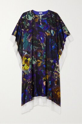 Floral-print Cotton-voile Kaftan - Blue