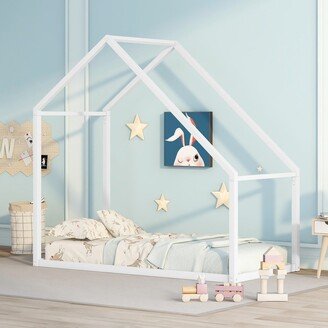 Calnod Minimalist Style Twin Size Metal House Bed Frame, Lovely Design for Kids' Bedroom Furniture