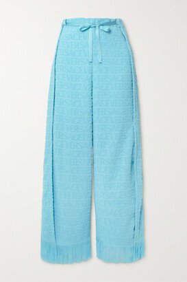 Dua Lipa Flocked Cotton-terry Wrap Pants - Blue