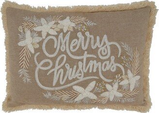 Saro Lifestyle Embroidered Merry Christmas Decorative Pillow Cover, Natural, 14x20