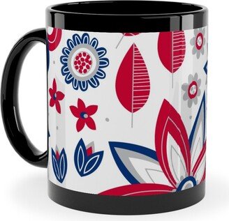 Mugs: Bohemian Fields - Red, White And Blue Ceramic Mug, Black, 11Oz, Red