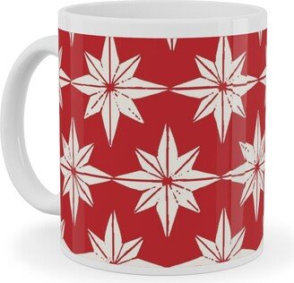 Mugs: Christmas Star Tiles Ceramic Mug, White, 11Oz, Red