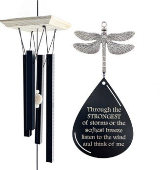 Memorial Silver Dragonfly Wind Chime 22 Inch Through The Strongest Of Storms Custom Gift After Loss A Loved One in Memory Garden