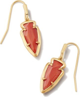 Skylar Vintage Gold Small Drop Earrings in Orange Banded Agate