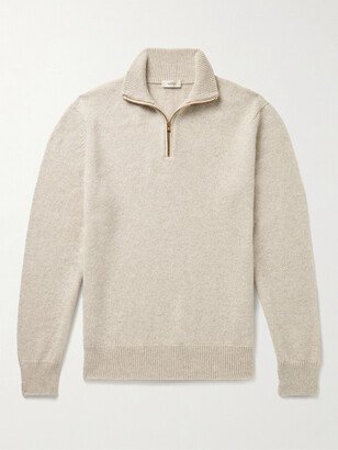 Leather-Trimmed Cashmere Half-Zip Sweater