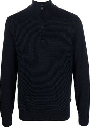 Knitted-Panel Short-Zip Jumper