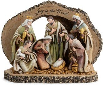 Holy Family 3 Kings Woodland Sculpture - White, Gold, Brown, Green