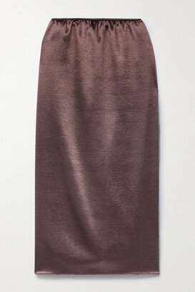 Hammered-satin Midi Skirt - Brown